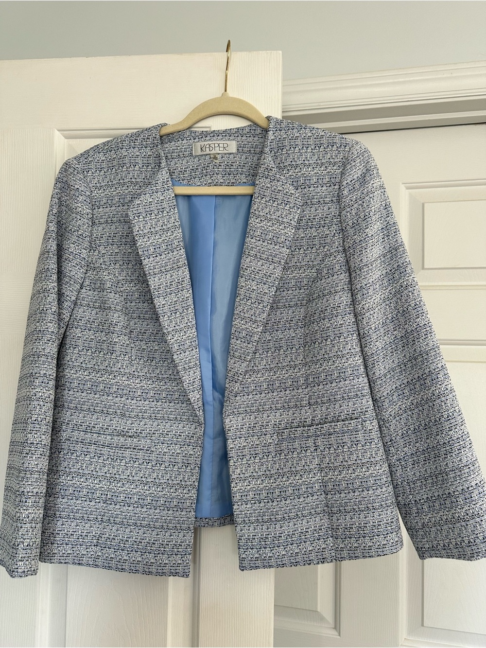 Kasper Blue Tweed Collarless Blazer